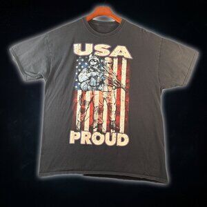 U.S.A. Proud Graphic Print American Flag Army Adult Unisex Patriotic T-Shirt